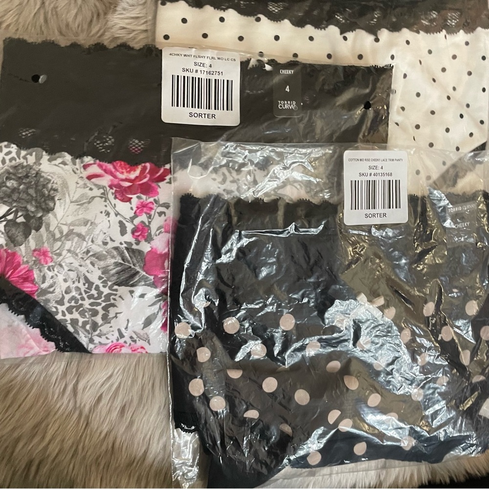 Torrid mid rise cheeky panties with lace. Polka dots Bs roses. Bundle of 3. NWT